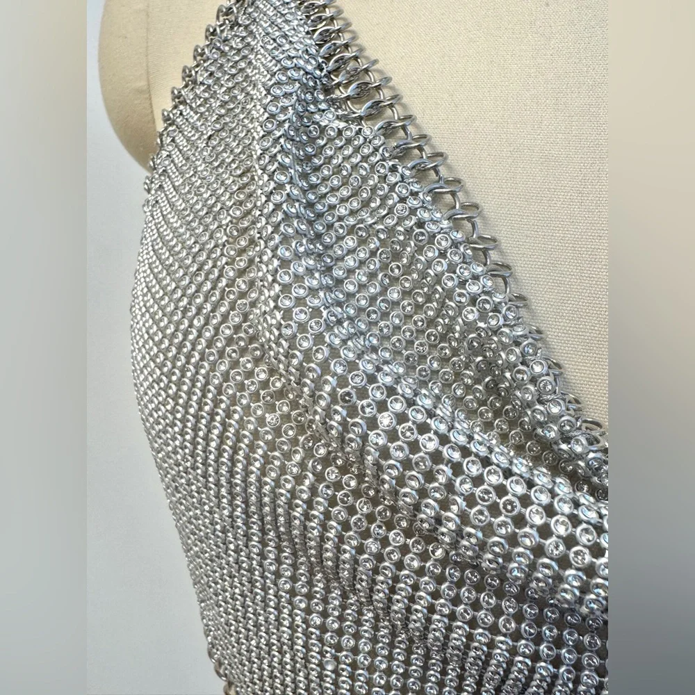 ALTEREDREAMS Silver Rhinestone Chainmail Top | Metallic Drape Crop Festival - Picture 6 of 6